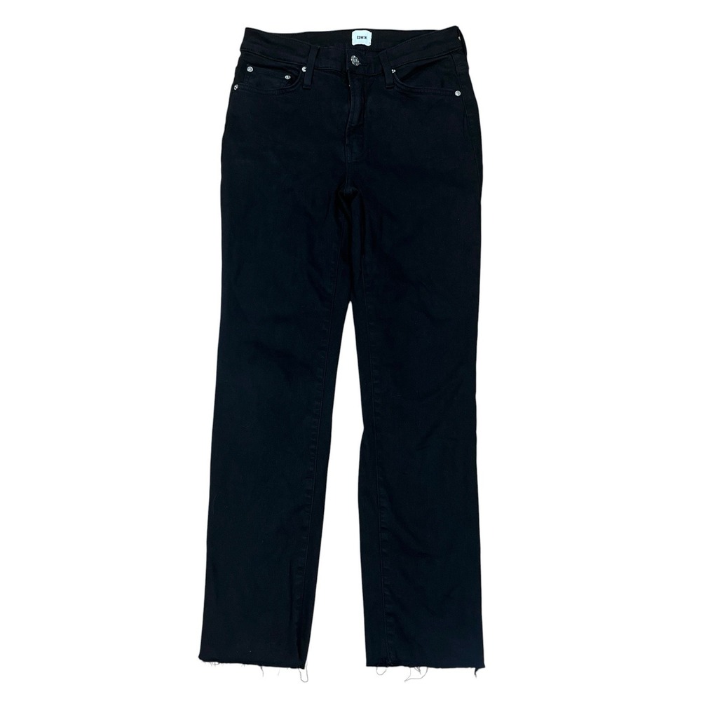 Edwin Bree Slim Straight Ankle Fray Jeans Womens 26 (Fits 28x26) Black Denim